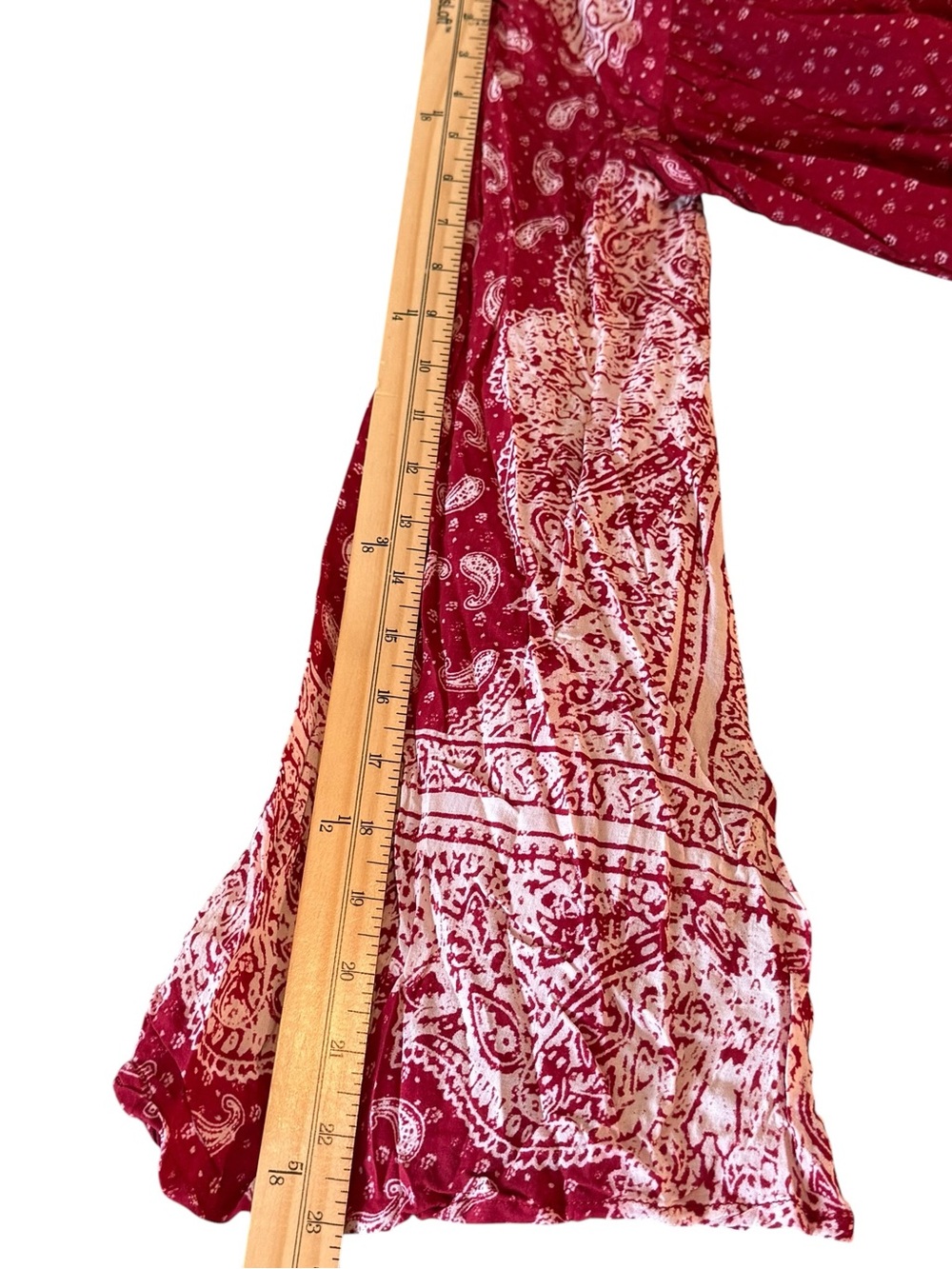 Free People Size Small Paisley Bell Sleeves BOHO Dress Red White . - Picture 6 of 10